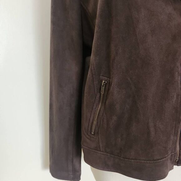 Style &  Co. Faux Suede Dark Coffee Bean Brown Moto Jacket, L, NWT - Picture 3 of 7